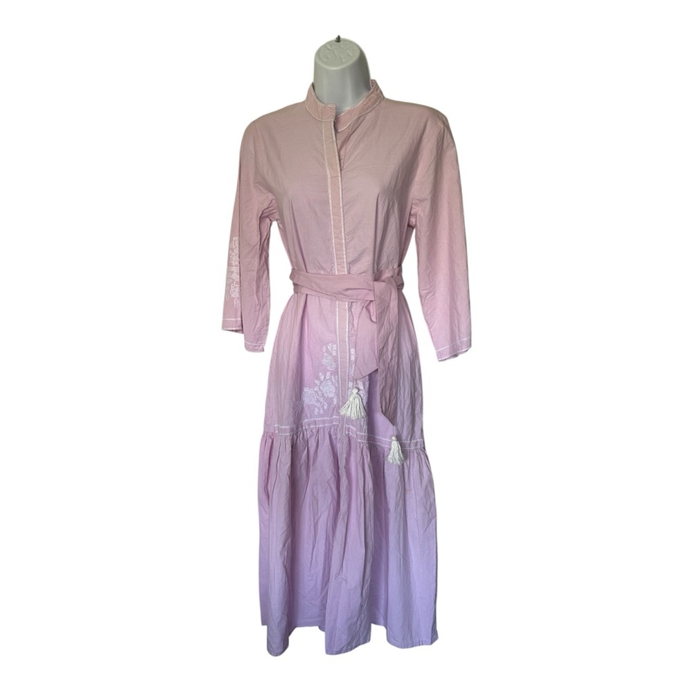 Julia Amory Palm Beach Gin Dress Belted Cotton Pink Lavender Embroidered Size M - Picture 9 of 11